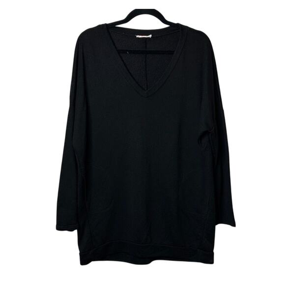 Maronie Black V-Neck Soft Long Sleeve Thin Sweater With Side Pockets Medium - Picture 1 of 9